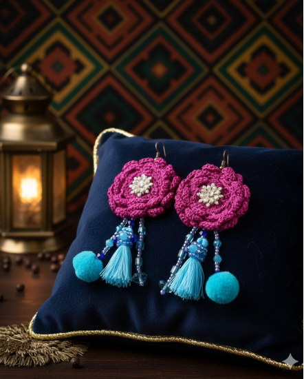 Háčkované  dizajnové náušnice "Africký temperament"